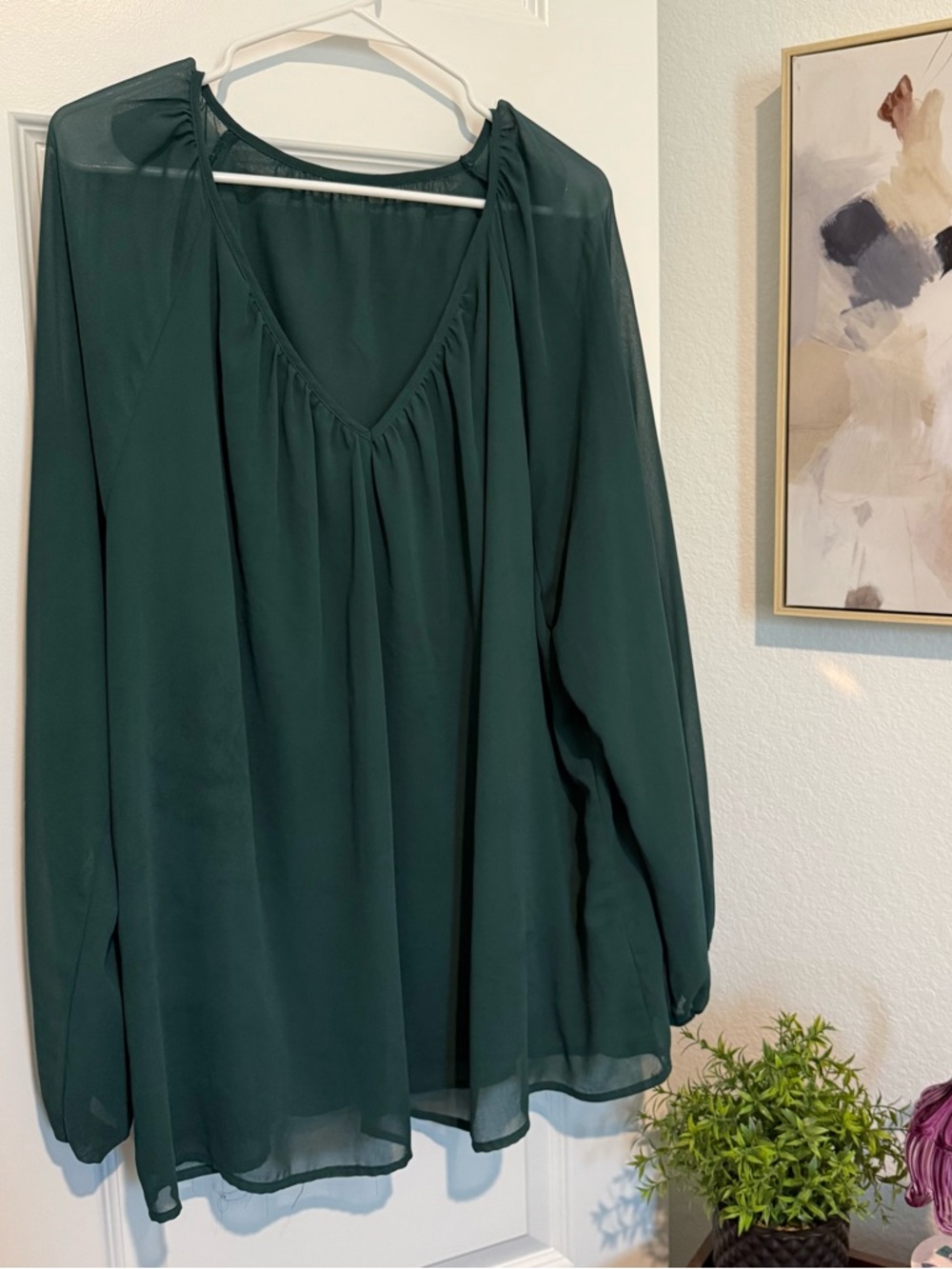 Bloomchic Deep Green Long-Sleeve V-Neck Blouse Size 22-24